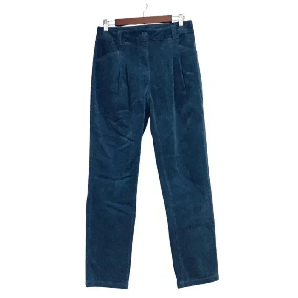 NWT Alison Sheri Corduroy Pants XS Pleated Straight Leg Academia Preppy Blue